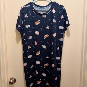 Navy Cat & Breakfast Print Sleep Shirt